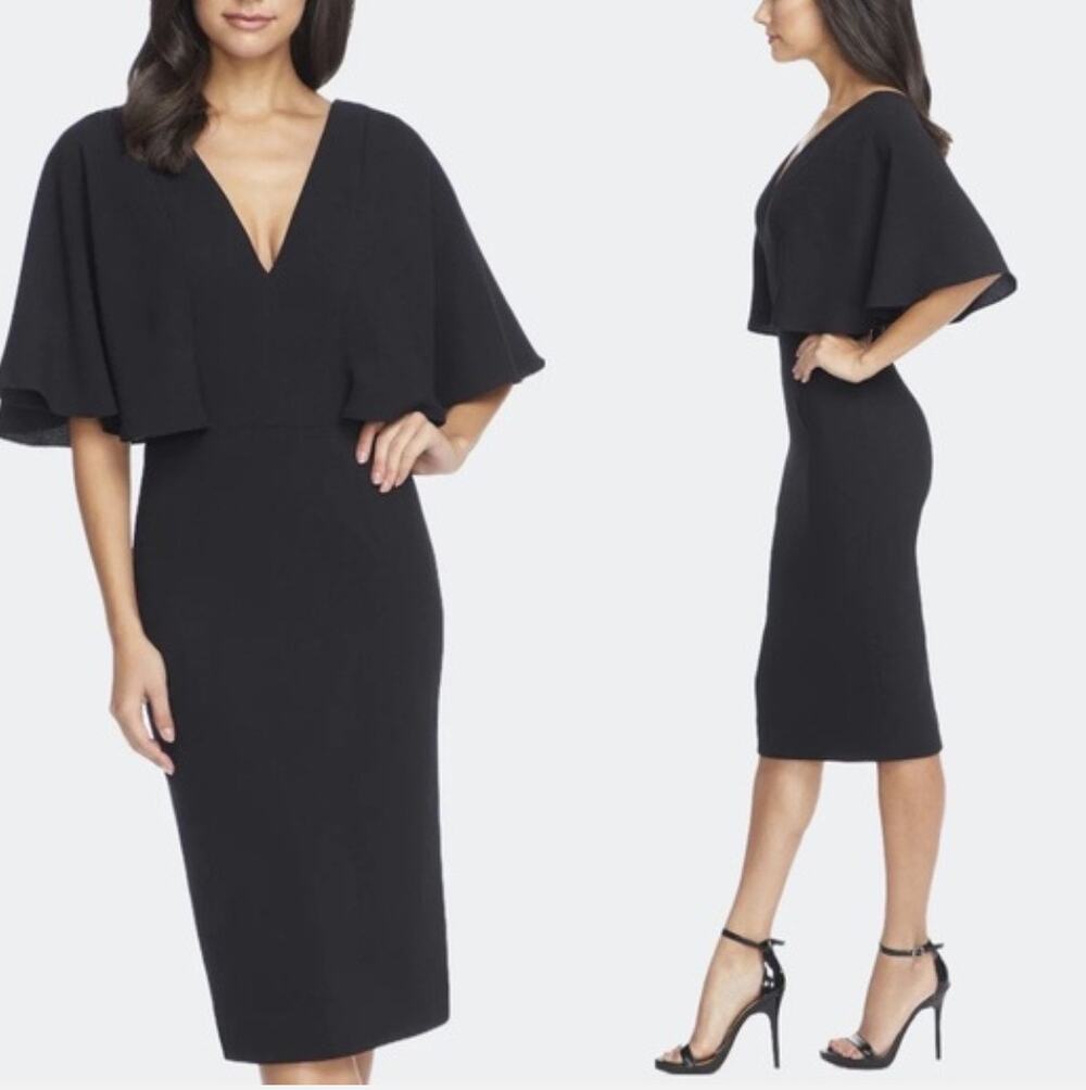 New Dress the Population Louisa black butterfly sleeve sheath dress Size XL Glam